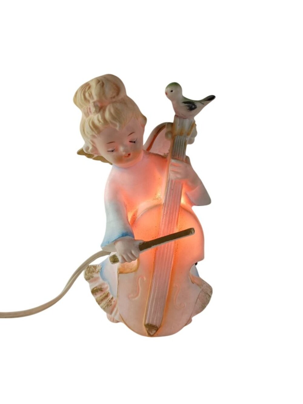I.W.Rice Night Light Porcelain 6" Angel With Cello Vintage